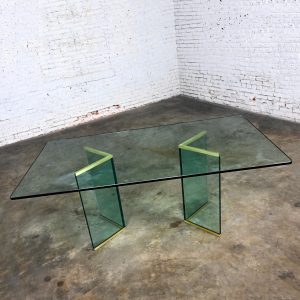 Late 20th Century Modern Glass & Brass Double Pedestal Dining Table Attributed to Pace Collection
