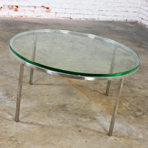 Mid to Late 20th Century MCM to Modern Chrome & Round Glass Top Coffee or Large End Table
