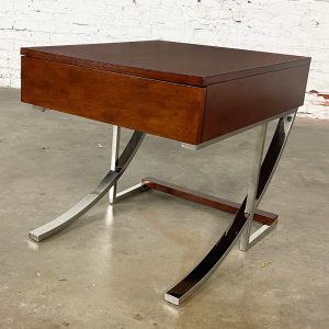 Late 20th Century Modern Broyhill Chrome & Wood Cantilever Base End or Side Table with Drawer