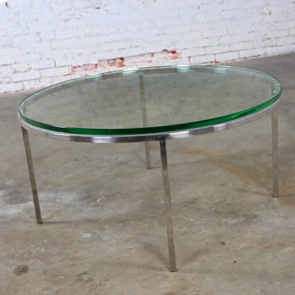 Mid to Late 20th Century MCM to Modern Chrome & Round Glass Top Coffee or Large End Table