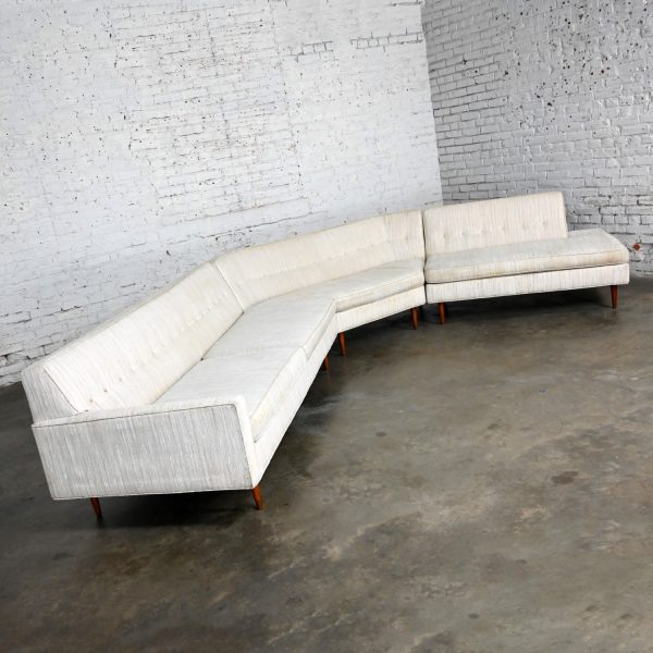 Mid-20th Century Mid Century Modern Sectional Sofa Off White Fabric Button Back Detail
