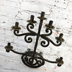 Mid-20th Century Gothic Spanish Revival Handmade Wrought Iron Black Painted Candelabra Wall Hanging Made in Mexico