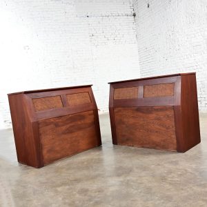 Mid-20th Century Mid-Century Modern Walnut & Cane Flip Top Storage Twin Headboards a Pair