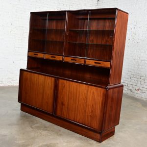 Mid to Late 20th Century Scandinavian Modern Rosewood Lighted China Hutch Sideboard by Kibaek Mobelfabrik