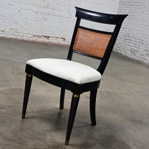 Mid-20th Century Hollywood Regency Charlotte Chair Company Accent Chair Black Painted Frame & Radial Weave Cane Back Inset