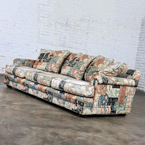 Late 20th Century Modern Henredon Sofa with Down Pillow Back Cushions & Floral Patchwork Fabric