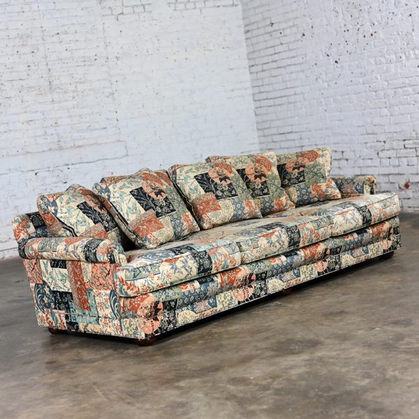 Late 20th Century Modern Henredon Sofa with Down Pillow Back Cushions & Floral Patchwork Fabric