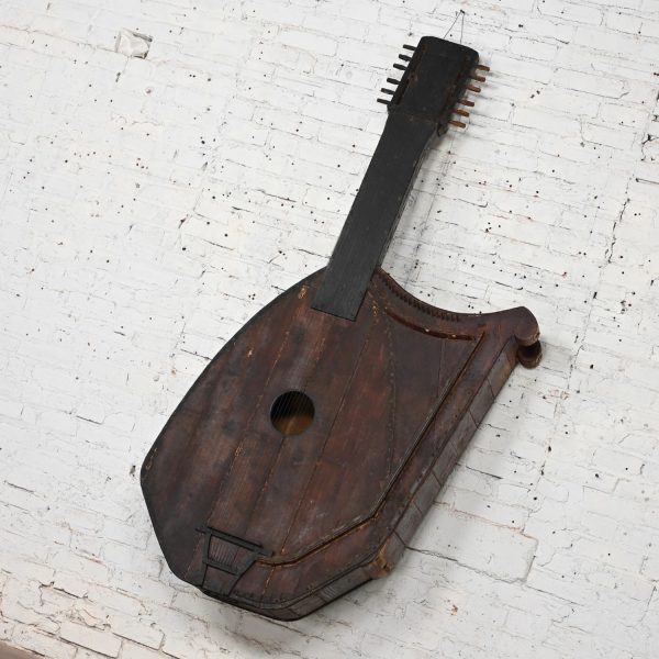 1850-1950 Folk Art Rustic Wood Guitar Harp Decorative Wall Hanging or Sculpture