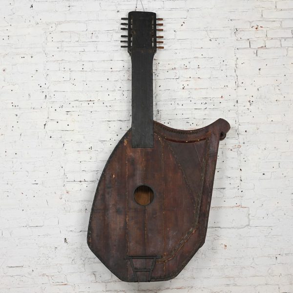 1850-1950 Folk Art Rustic Wood Guitar Harp Decorative Wall Hanging or Sculpture