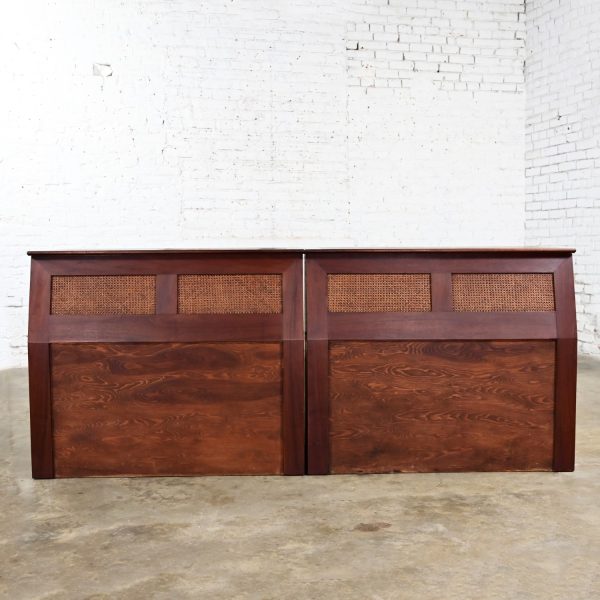 Mid-20th Century Mid-Century Modern Walnut & Cane Flip Top Storage Twin Headboards a Pair