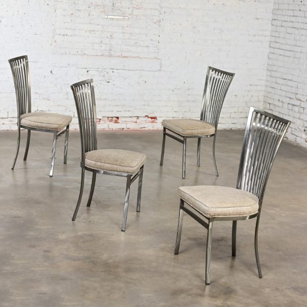 Late 20th Century Modern Shaver Howard Slatted Steel Back Dining or Side Chairs Set of 4