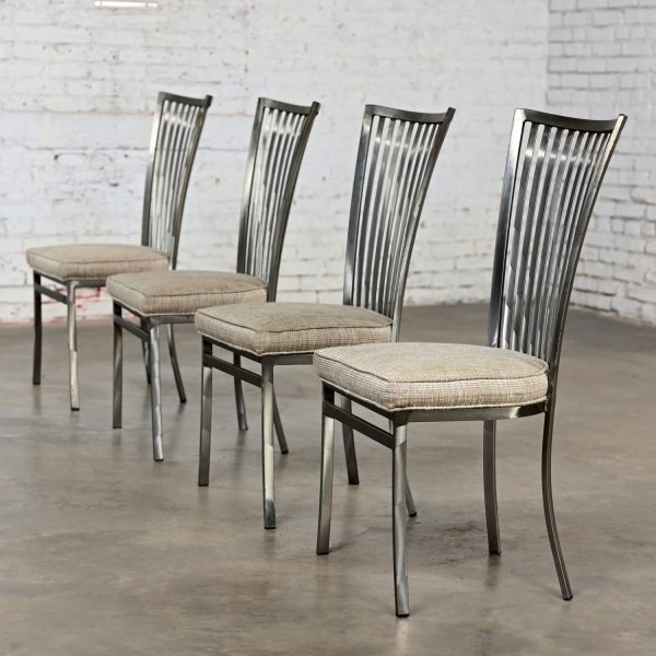 Late 20th Century Modern Shaver Howard Slatted Steel Back Dining or Side Chairs Set of 4