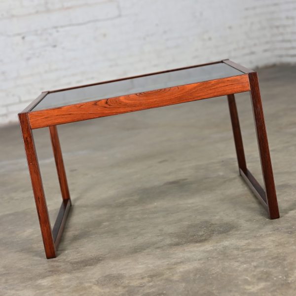 Mid-20th Century Mid Century Modern Rosewood Square Frame & Smoked Glass Top Coffee or End Table