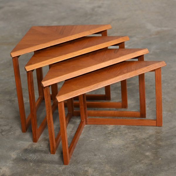 Mid to Late 20th Century Scandinavian Modern Teak & Oak Triangle Nesting Tables Set of 4 Made in Denmark