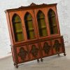 1960’s Italian Gothic Revival Extra Large Bookcase or Display Cabinet Wood & Glass w/Plastic Accents