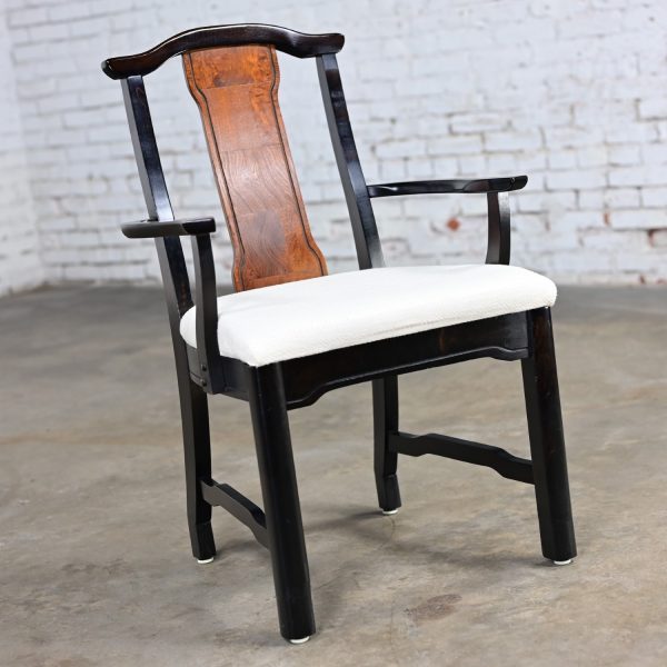 Late 20th Century Chinoiserie Broyhill Ming Style Yoke Back Dining Side Armchair Ebony Colored Frame