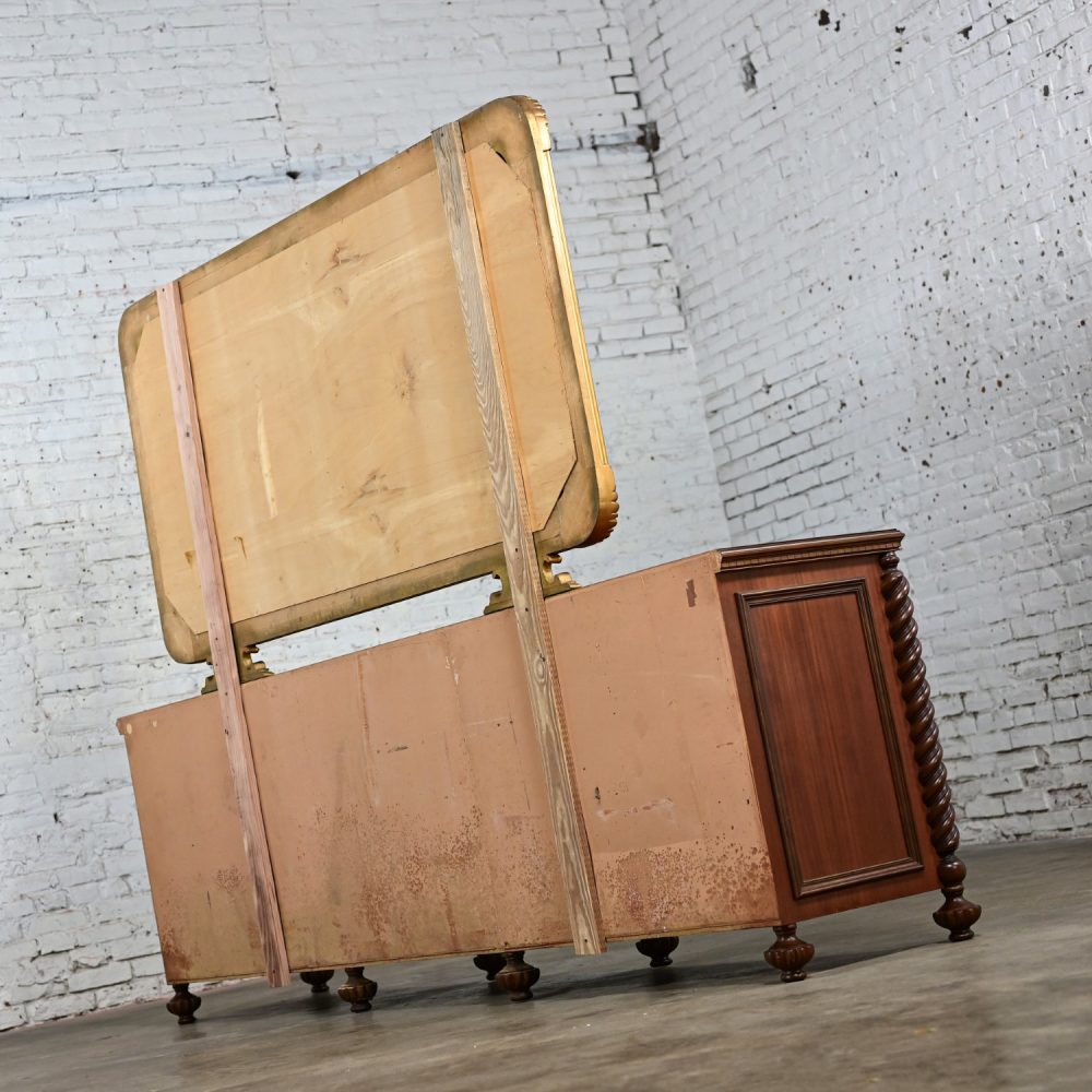 1960’s Italian Gothic Revival Monumental Sideboard with Plastic Accents & Large Gilded Mirror