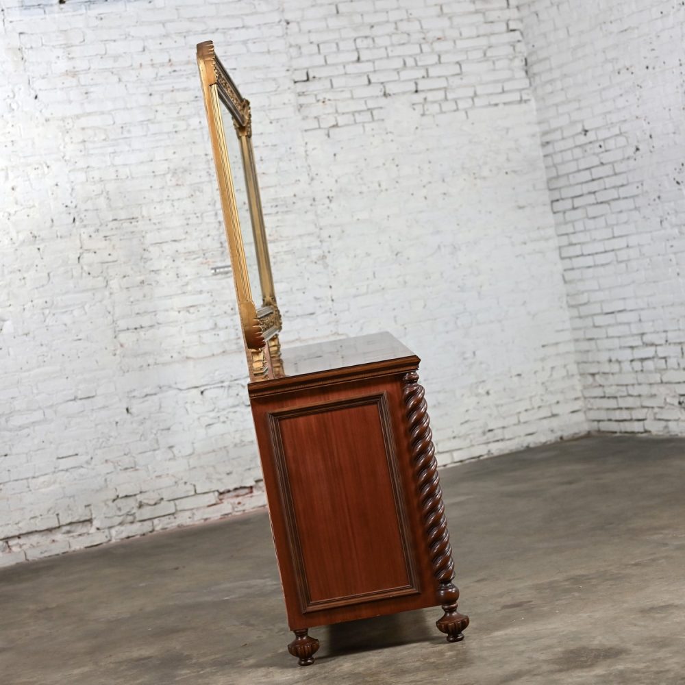 1960’s Italian Gothic Revival Monumental Sideboard with Plastic Accents & Large Gilded Mirror