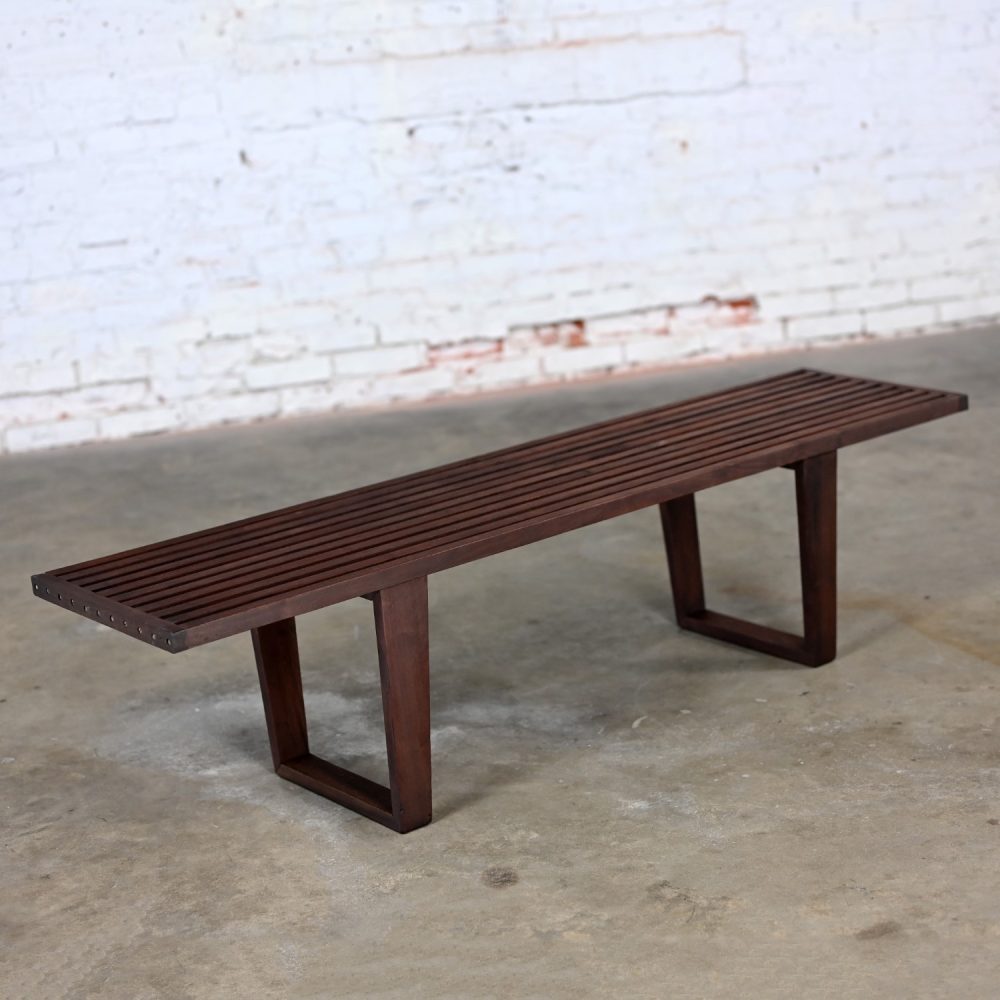 Mid-20th Century Mid Century Modern Petite Slatted Teak Bench in the Style of George Nelson