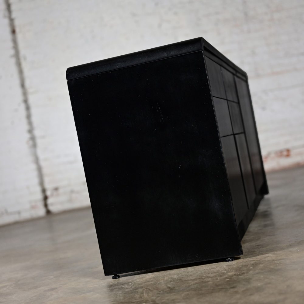 Late 20th Century Modern to Scandinavian Modern Black Painted Oak Waterfall Style Buffet Credenza or Cabinet