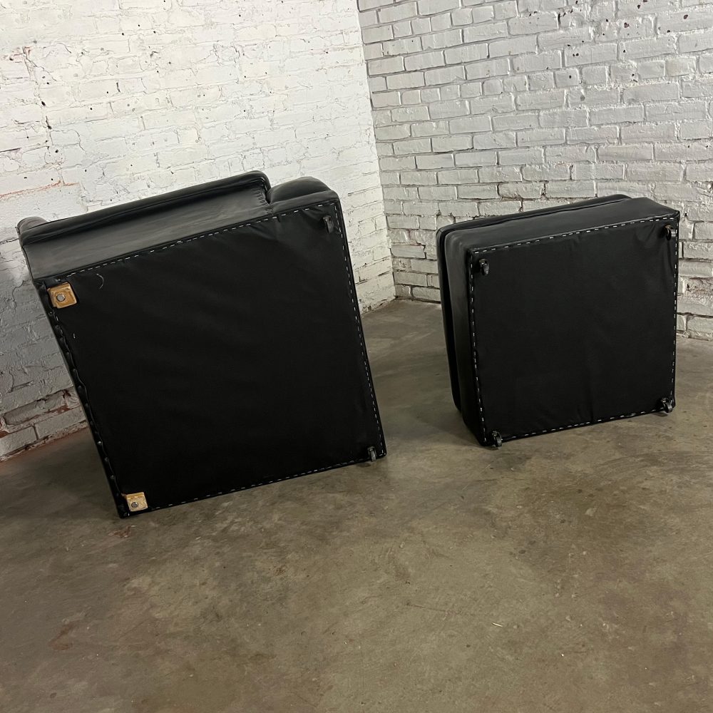 Mid-20th Century Art Deco to Mid Century Modern Black Faux Leather Club Chair & Ottoman with Casters