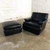 Mid-20th Century Art Deco to Mid Century Modern Black Faux Leather Club Chair & Ottoman with Casters