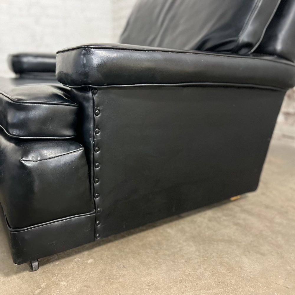 Mid-20th Century Art Deco to Mid Century Modern Black Faux Leather Club Chair & Ottoman with Casters