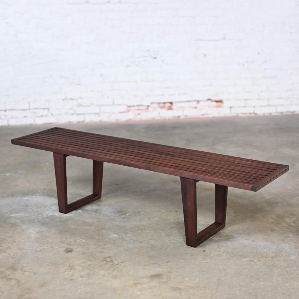 Mid-20th Century Mid Century Modern Petite Slatted Teak Bench in the Style of George Nelson