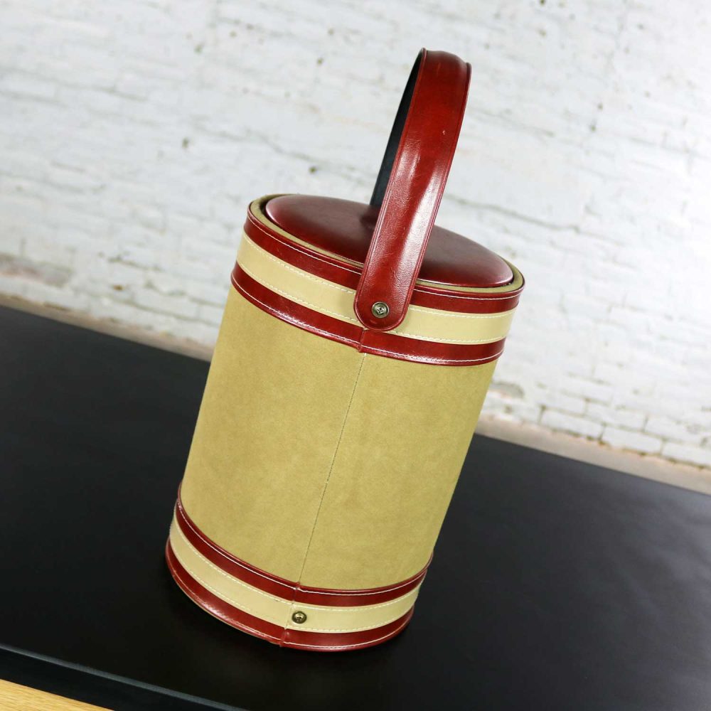 1960 -1970 Mid Century Modern Ice Bucket Signed George Briard Tan & Rust Faux Suede Leather