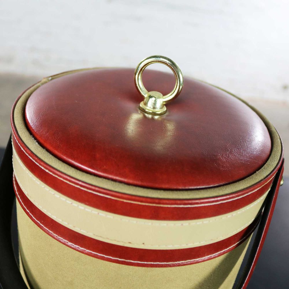 1960 -1970 Mid Century Modern Ice Bucket Signed George Briard Tan & Rust Faux Suede Leather