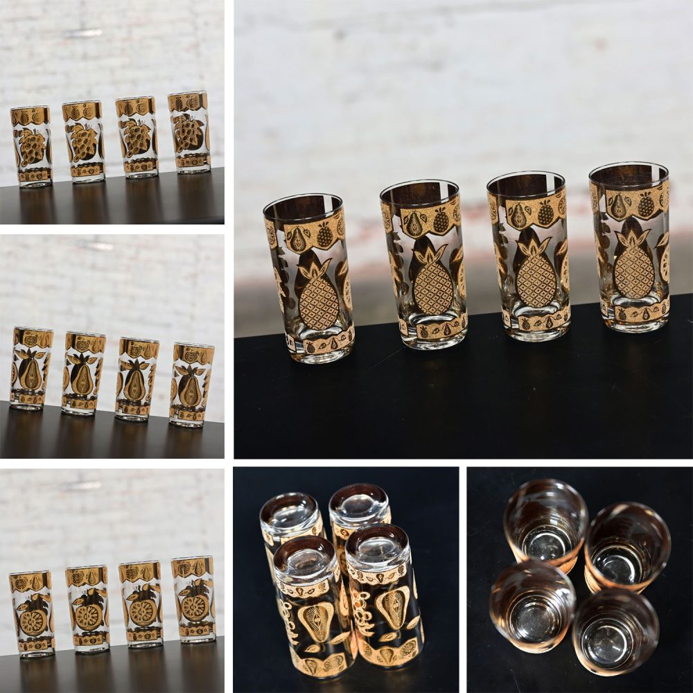 Vintage MCM to Modern Dishware Set 4 Culver Highball Glasses & 8 Dessert Plates by Dana Oldfather for Ink Dish Plus Extras