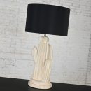 1970’s Modern Plaster Cactus Large Scale Table Lamp New Black Drum Shade