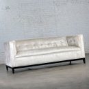 Early 21st Century Modern Velvet Tuxedo Sofa Settee Tight Back Button Detail & Black Painted Wood Base