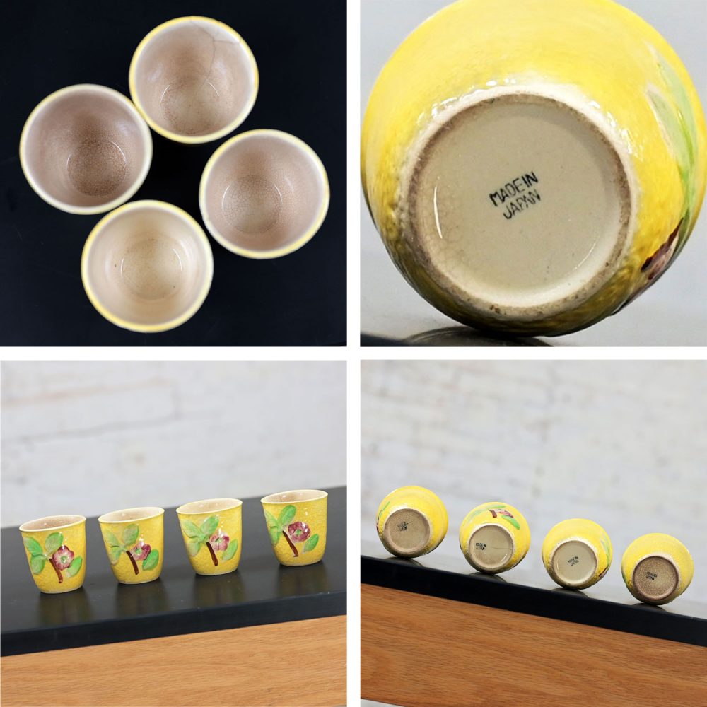 Mid-20th Century Asian Tabletop Set of 4 Bamboo Tumblers 4 Saki Cups & 4 Dessert Plates Made In Japan