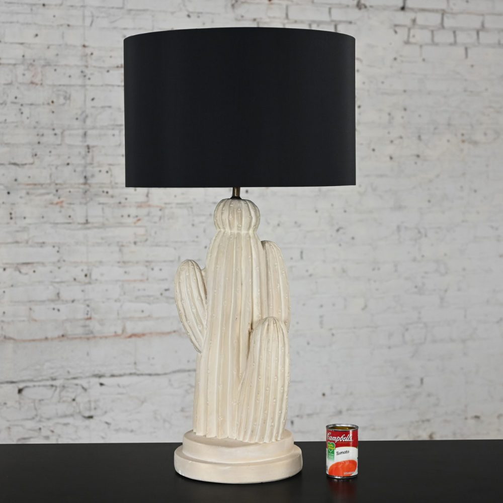 1970’s Modern Plaster Cactus Large Scale Table Lamp New Black Drum Shade