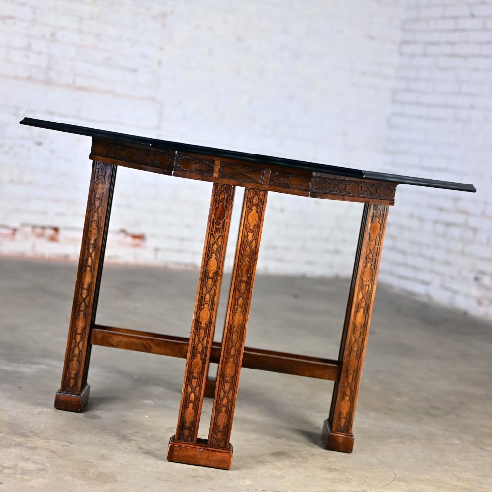 Late 20th Century Chinese Chippendale Drexel Heritage Octagon Center or Dining Table with Glass Top