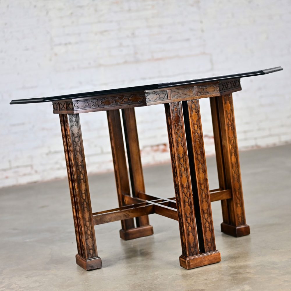 Late 20th Century Chinese Chippendale Drexel Heritage Octagon Center or Dining Table with Glass Top