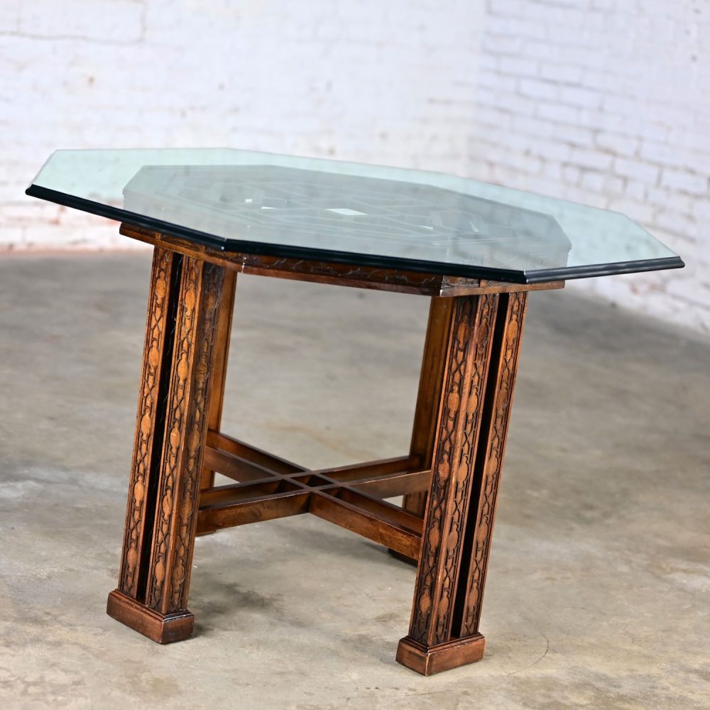 Late 20th Century Chinese Chippendale Drexel Heritage Octagon Center or Dining Table with Glass Top