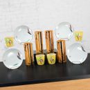 Mid-20th Century Asian Tabletop Set of 4 Bamboo Tumblers 4 Saki Cups & 4 Dessert Plates Made In Japan