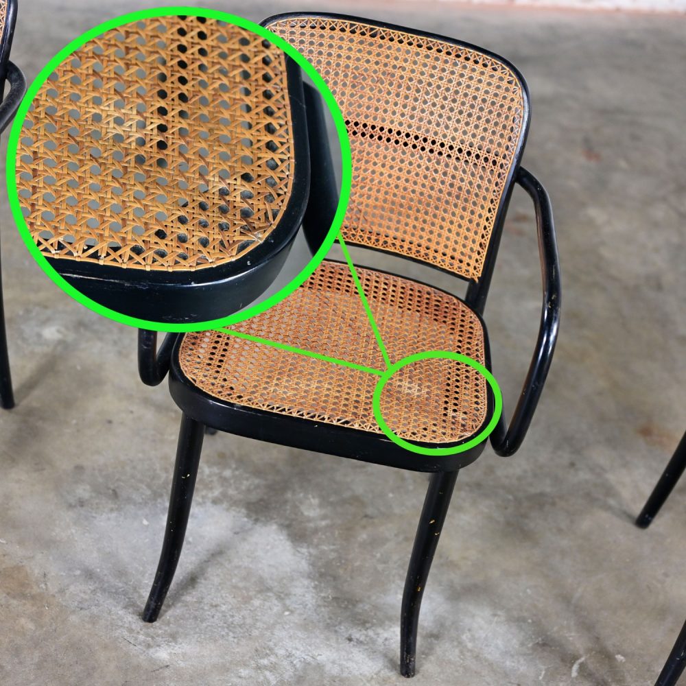 4 Vintage Bauhaus Black Bentwood & Cane Josef Hoffman Prague 811 Armchairs for Stendig by Thonet