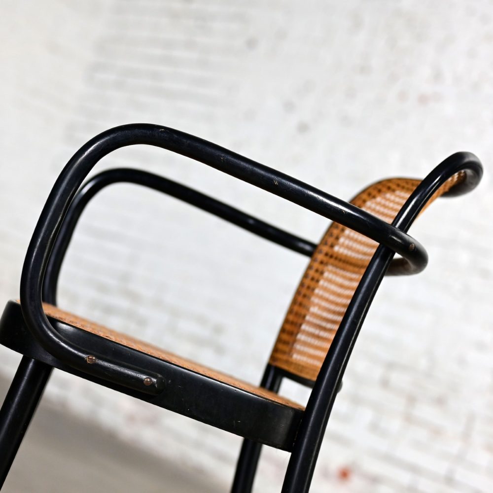 4 Vintage Bauhaus Black Bentwood & Cane Josef Hoffman Prague 811 Armchairs for Stendig by Thonet