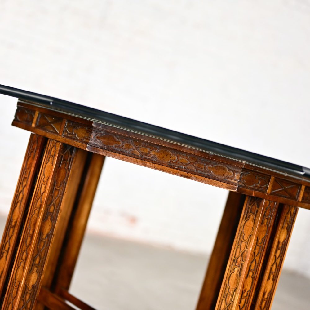 Late 20th Century Chinese Chippendale Drexel Heritage Octagon Center or Dining Table with Glass Top