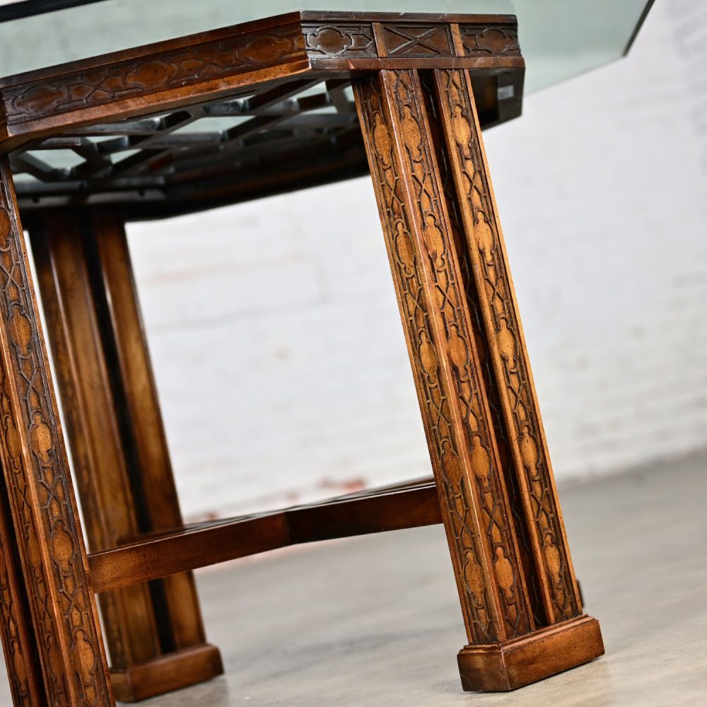 Late 20th Century Chinese Chippendale Drexel Heritage Octagon Center or Dining Table with Glass Top