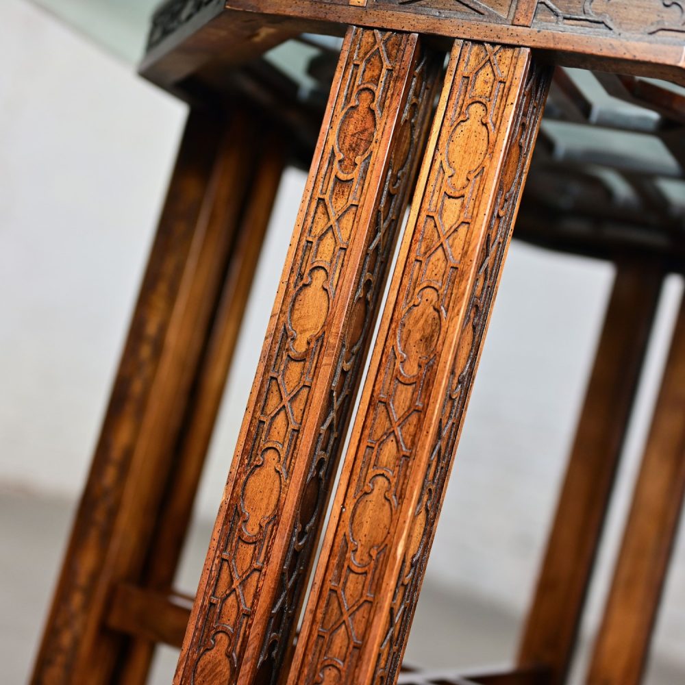 Late 20th Century Chinese Chippendale Drexel Heritage Octagon Center or Dining Table with Glass Top