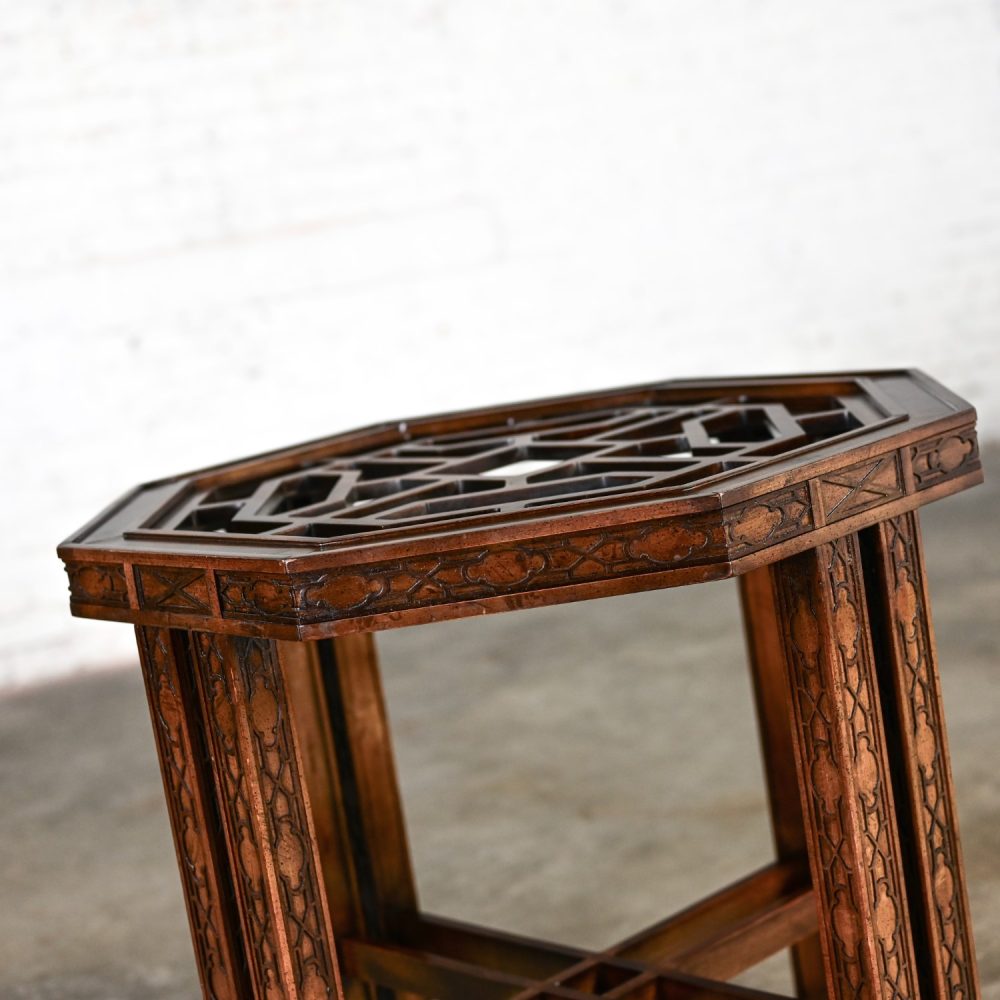 Late 20th Century Chinese Chippendale Drexel Heritage Octagon Center or Dining Table with Glass Top