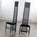 Late 20th Century Art Nouveau Pair of Charles Rennie Mackintosh Hill House Chairs Black Leather & Frames