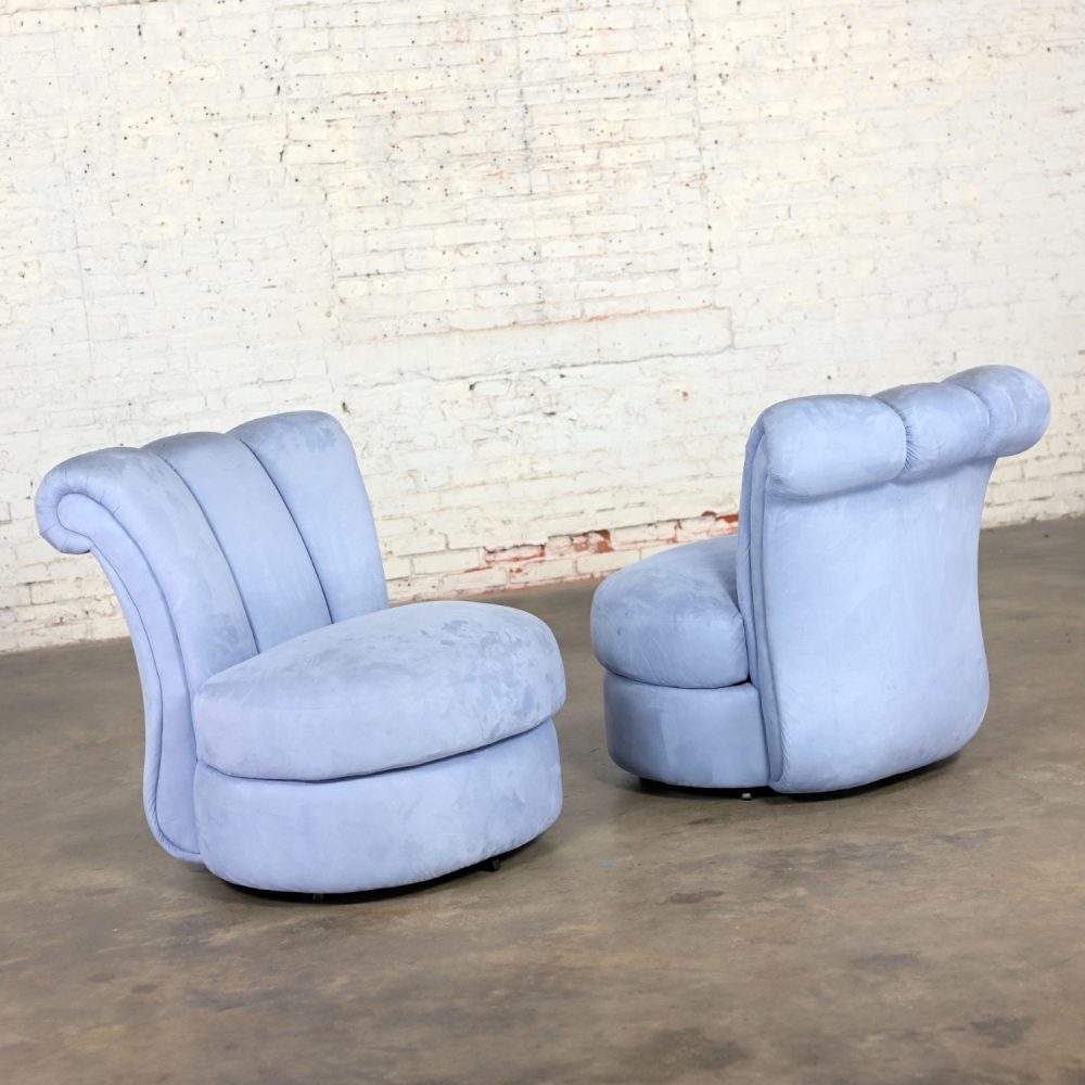 1990’s Art Deco Revival to Hollywood Regency Overscale Sculpted Swivel Chair Frames a Pair