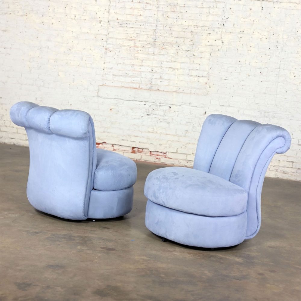 1990’s Art Deco Revival to Hollywood Regency Overscale Sculpted Swivel Chair Frames a Pair