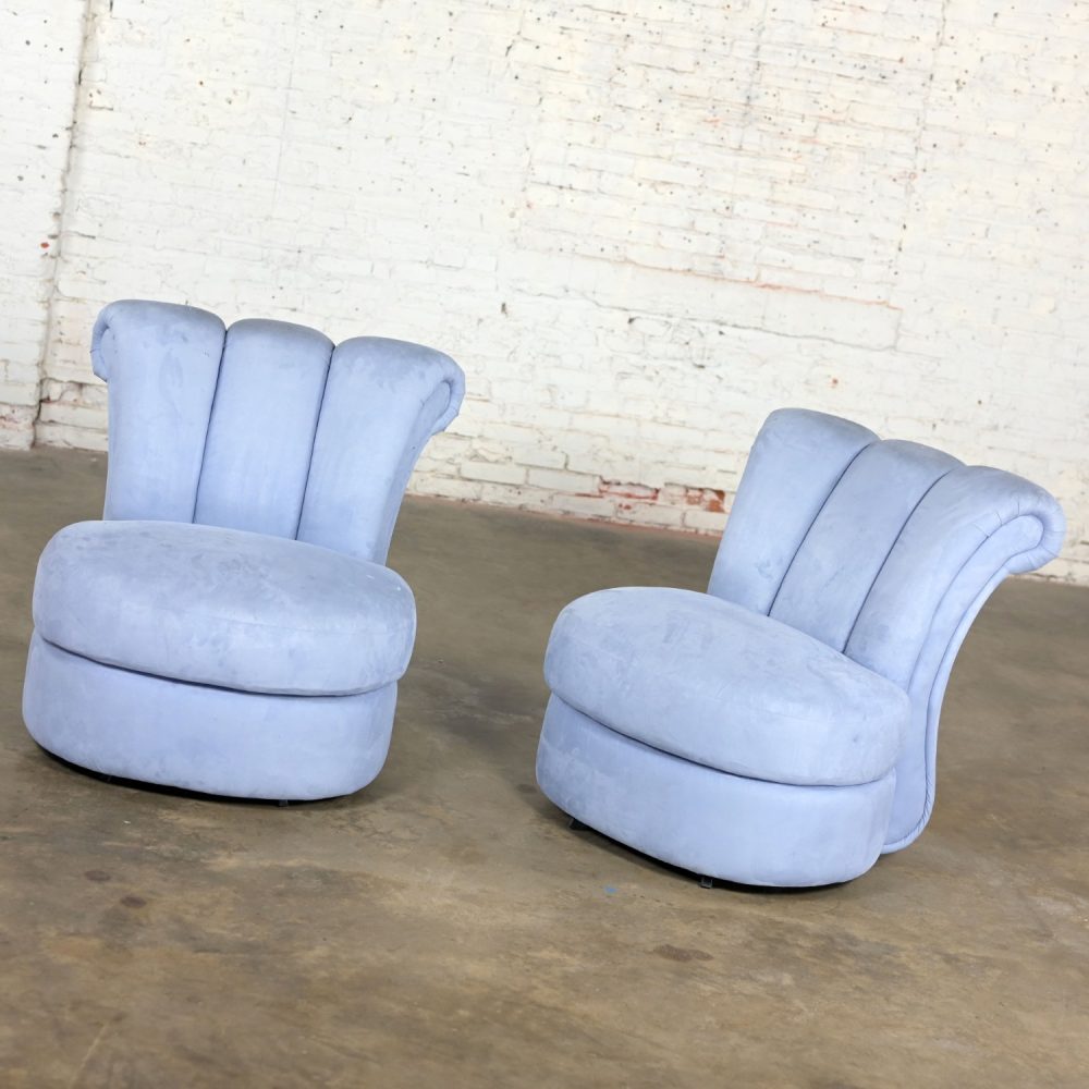 1990’s Art Deco Revival to Hollywood Regency Overscale Sculpted Swivel Chair Frames a Pair