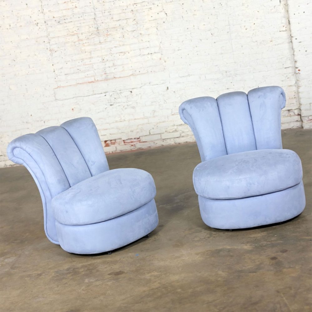 1990’s Art Deco Revival to Hollywood Regency Overscale Sculpted Swivel Chair Frames a Pair